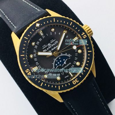 Swiss Automatic Blancpain Fifty Fathoms Yellow Gold Watch Black Dial 43MM